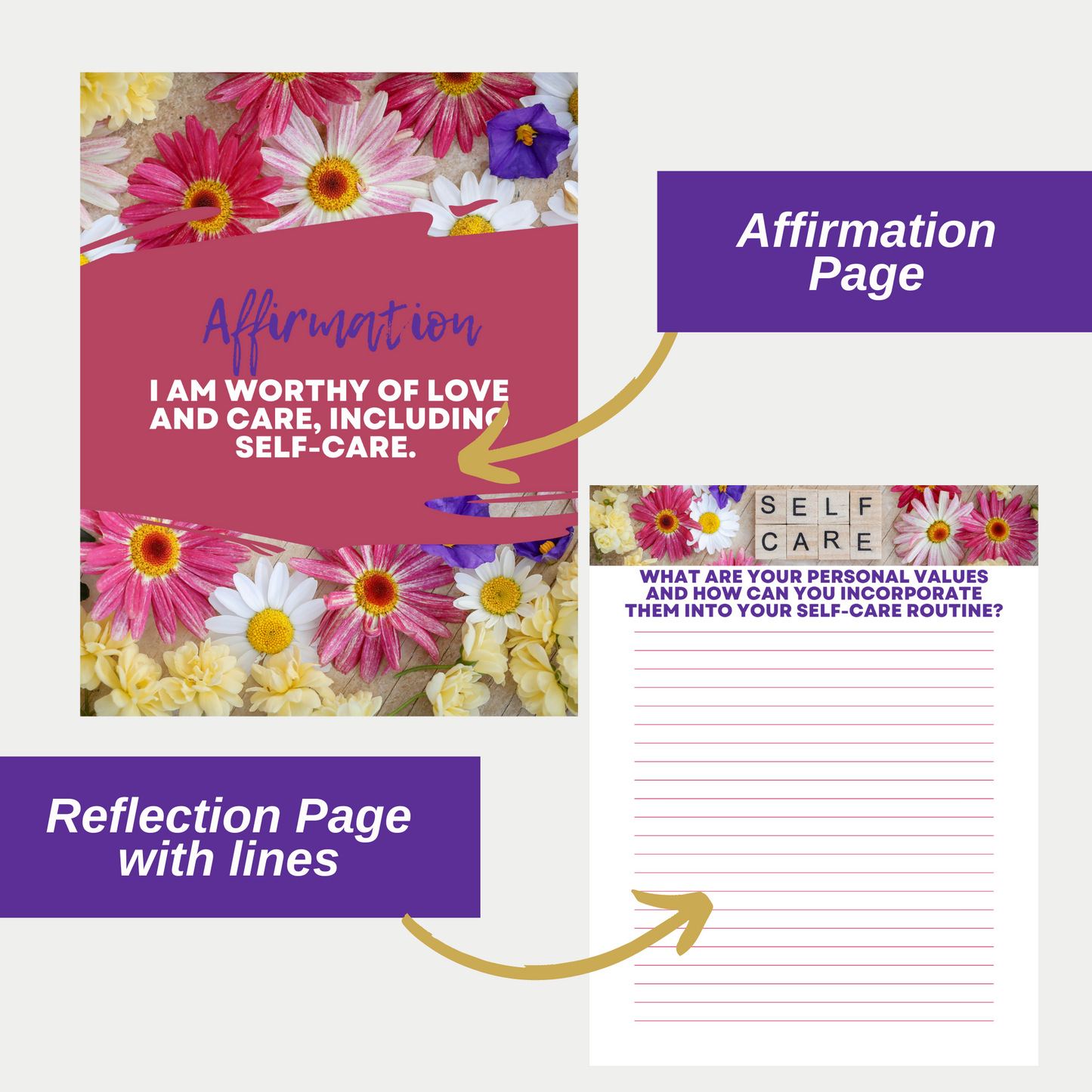 Cultivating A Positive Mindset Self-Care Affirmation Reflection Workbook - Use as a lead magnet, digital product or challenge.