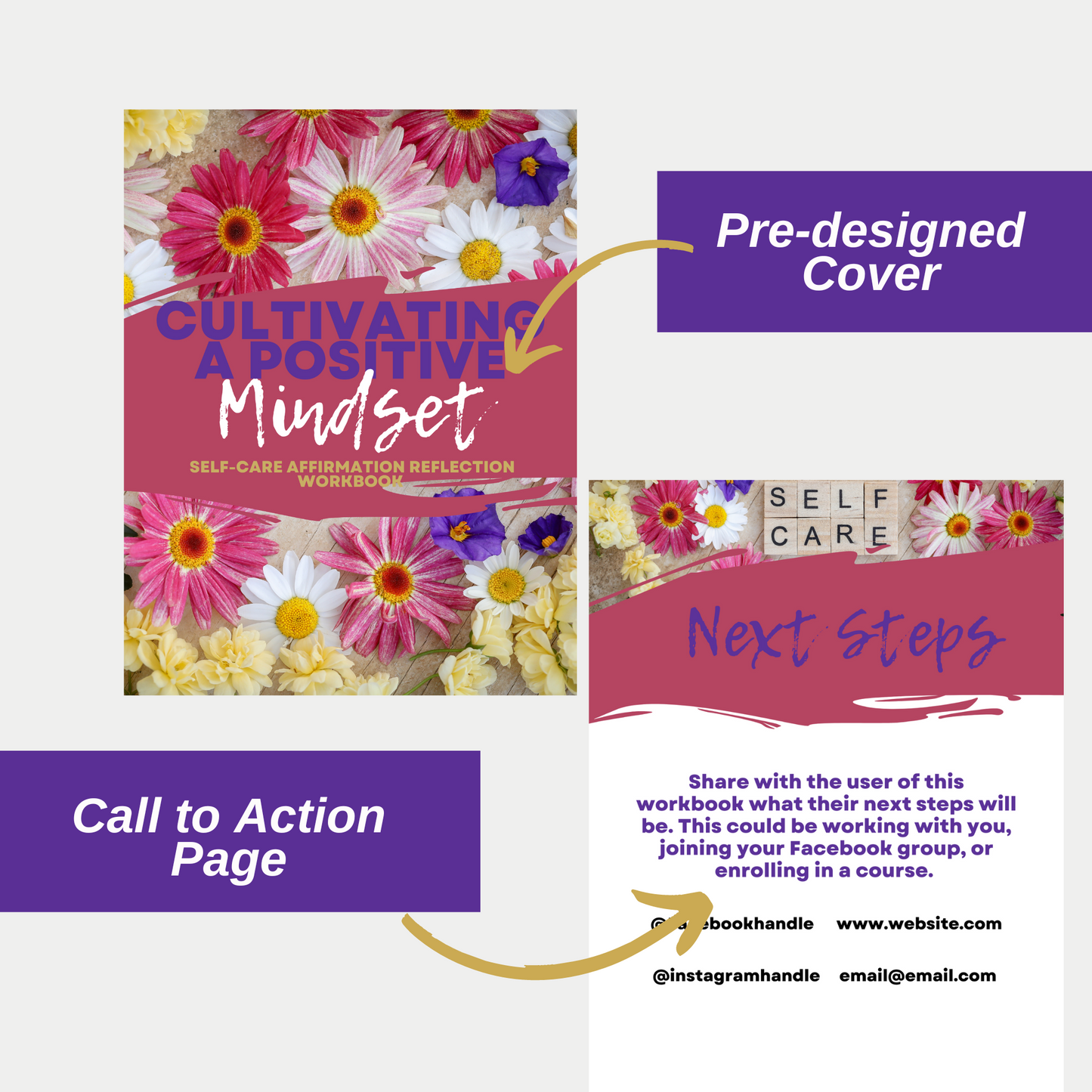 Cultivating A Positive Mindset Self-Care Affirmation Reflection Workbook - Use as a lead magnet, digital product or challenge.